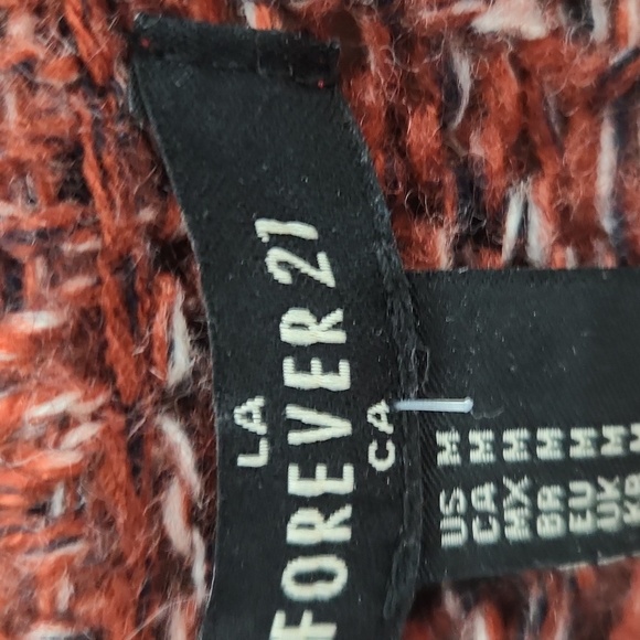 Forever21 Cardigan Sweater Medium Cable Knit Brick Red Black White Y2K - Picture 2 of 8